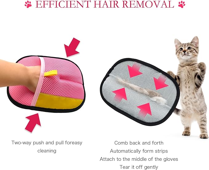 3pc Pet Hair Removal Gloves, Reusable Cats & Dogs Pet Hair Removal Tool,Efficient Pet Hair Removal Electrostatic Gloves is Suitable for Clothes, Sofas, Beds and Carpets (Pink)
