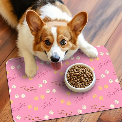 Patterned Cat & Dog Bowl Mat for Food and Water, 12"×20" Quick Dry Absorbent Pet Feeding Mat, Eco-Friendly Dog Placemat