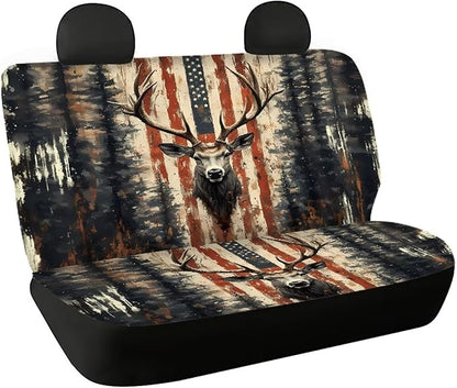 AFPANQZ Deer Flag Car Rear Seat Cover Non-Slip Stretch Universal Fit, Baby Dog Pets Work Back Seat Cover for Car Truck Van SUV Back Seats Cushion Protective Against Dirt & Pet Fur