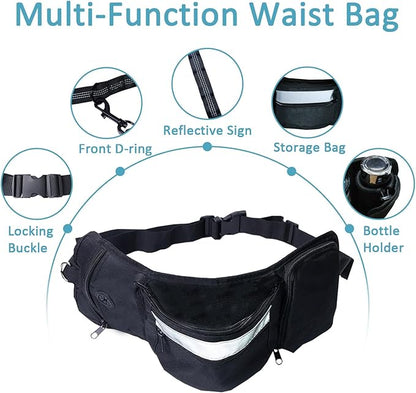 Hands Free Dog Leash, Heavy Duty Waist Leash with Zipper Pouch for Dog Walking, Jogging, Hiking, Adjustable Waist Belt with Pack Retractable Rope,Running Leashes for Medium & Large Dogs