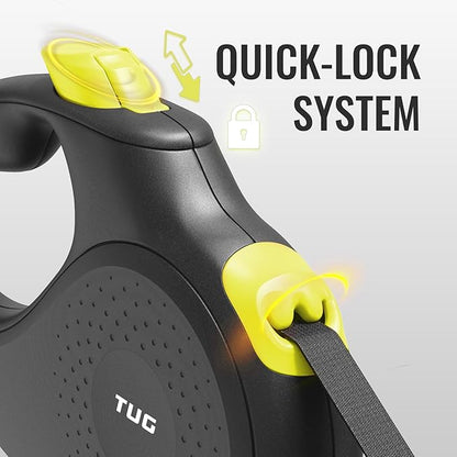 TUG 360° Tangle-Free Retractable Dog Leash | 16 ft Strong Nylon Tape (Small, Black/Yellow)