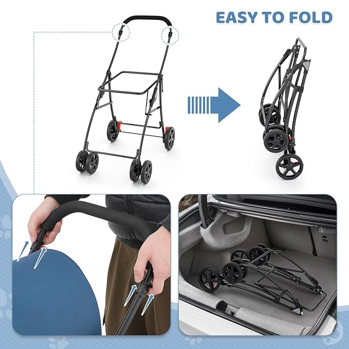 Magshion Double Dog Stroller with 2 Detachable Carrier Bags, 4-Wheel Folding Pet Travel Strolling Cart with Storage Pocket for Small-Medium Dogs & Cats Puppy, Navy Blue/Yellow