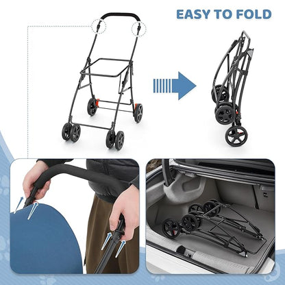 Magshion Double Dog Stroller with 2 Detachable Carrier Bags, 4-Wheel Folding Pet Travel Strolling Cart with Storage Pocket for Small-Medium Dogs & Cats Puppy, Navy Blue/Yellow