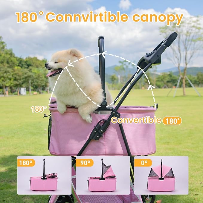 20% Larger Capacity, Wedyvko Dog Stroller for Medium/Small Pets w/Dog Poop Bags & Dispenser, Storage Pouch, Zipperless, Entry in/Out Easy, Max Load 55 lbs