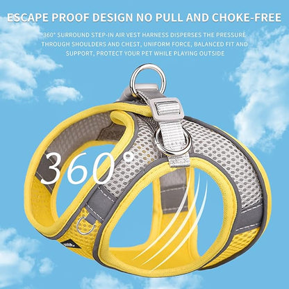 AIITLE Dog Harness, No-Pull Cat Harness with a Leash, Adjustable Reflective Dog Vest, Cat Harness Escape Proof, Outdoor Walking, Running,Training for Extra Small Dogs and House Cats Yellow XXXS