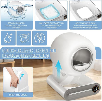 SUW Self Cleaning Litter Box, Automatic Cat Litter Box for Multiple Cats, 65L+9L Robot, 3 Rolls Grabage Bags Liner, 1 Odor Eliminator, Negative ion Deodorization, APP Control, Toilet Monitorin, White