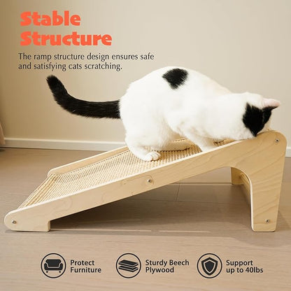 PETKARAY Sisal Cat Scratcher Ramp, L Shaped Scratching Post and Scratch Pad for Indoor Cats, Wall Furniture Protector(Large)