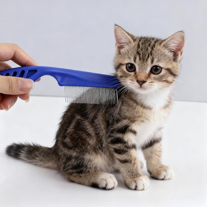 3/4/5-pieces flea and lice comb set, stainless steel pet comb (for dogs and cats, circular tooth design), double-sided tear stain remover, pet shedding comb, suitable for all types of pets (3pcs)