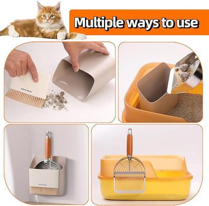 Custom Extra Thick Cat Litter Scoop Set with Holder and Broom – Heavy Duty Multi-Functional Metal Litter Scooper for Fast and Easy Litter Cleaning