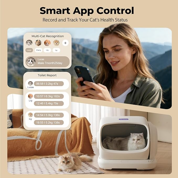 Robotail Self Cleaning Cat Litter Box,106L XXXL Extra-Large Space Automatic Cat Litter Box for Large Cats, Open Top Automatic Cat Box Self Cleaning with APP, Safety Sensor, Anti-Pinch Patent