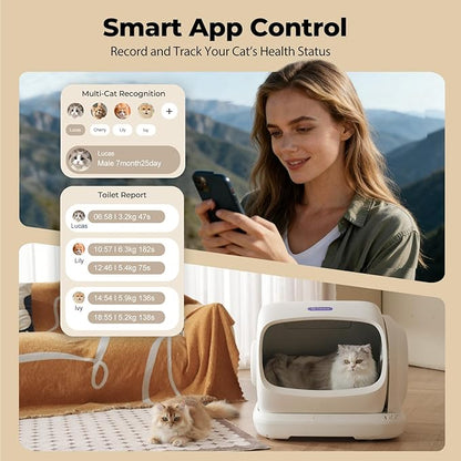 Robotail Self Cleaning Cat Litter Box,106L XXXL Extra-Large Space Automatic Cat Litter Box for Large Cats, Open Top Automatic Cat Box Self Cleaning with APP, Safety Sensor, Anti-Pinch Patent