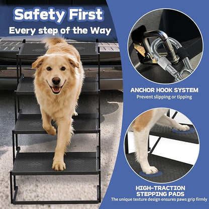 Dog Steps for Car, Truck, SUV, Dog Stairs for Car with Upgraded Non-Slip Surface, Foldable Dog Ramp for Car, Pet Stairs for Large Dogs, 4 Steps