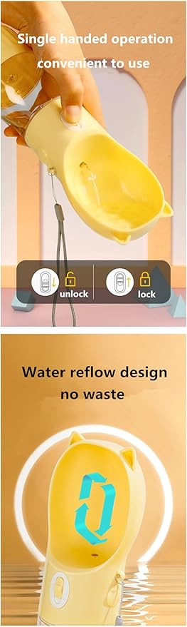 Dog Travel Water Bottle with Food Container – 2-in-1 Portable Pet Water Dispenser, Leak-Proof Dog Water Bottle with Bowl & Lanyard, 250ml/180g Capacity, Yellow