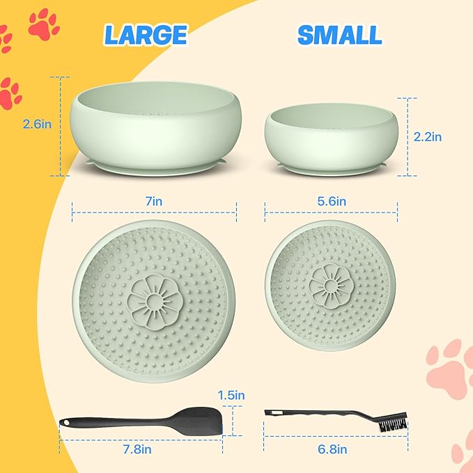 Pawinner 2 Pack Dog Lick Bowl, Freeze Lick Mat for Dogs, Food Grade Silicone, Non-Slip Slow Feeder Licking Bowl with Suction Cups, Enrichment Puzzle Feeder for Distraction(Green)