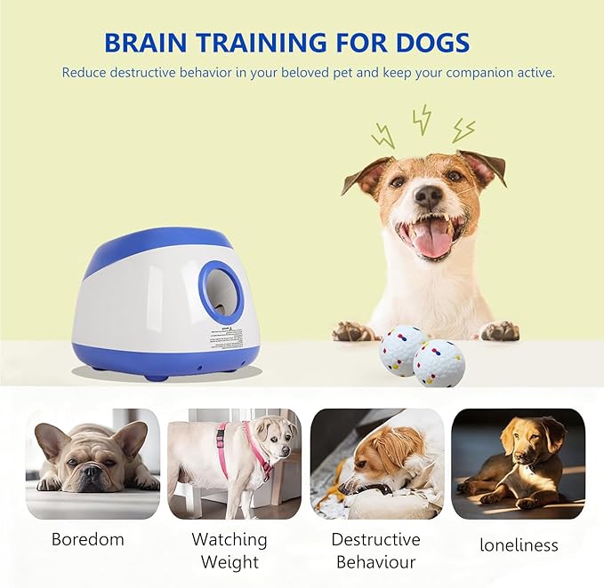 Large Automatic Dog Ball Launcher, Dog Ball Throw Launcher, 3 Adjustable Distance 40-80FT, with 6 2.5-inch ETPU Balls, for Medium&Large Dogs, Indoor and Outdoor Remote Control Interactive Dog Toys