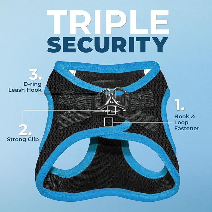 Best Pet Supplies - All Weather Mesh/Plush, Reflective, No Pull Harness for Small, Medium Dogs, Cats - Secure with Hook & Loop Fastener, Buckle, Double D-Rings - Black/Blue Trim, XL