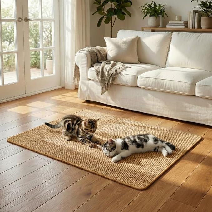 Extra Large Cat Scratcher Mat (27.5" x 35.4"), Natural Sisal Cat Scratching Pad for Indoor Cats, Mess-Free Cat Scratch Rug & Cardboard Alternative, Couch & Furniture Protector