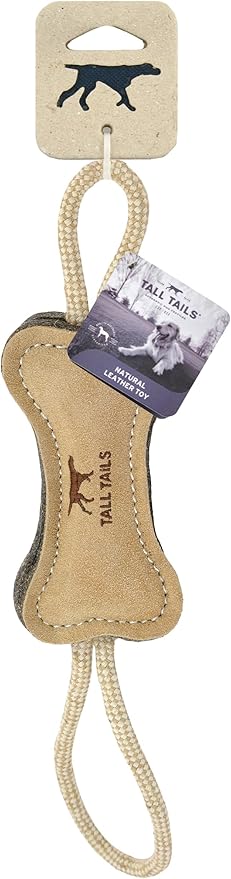 Tall Tails Dog Natural Leather Bone Rope Tug Toy for Dogs, 16 Inches