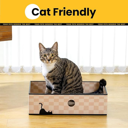 Cat Scratcher Box with Heavy-Duty Double-Sided Cardboard Pad, Cardboard Lounger, Interactive Hole Design, Cat Bed for Indoor Cats, Checkered,Large - 5 Pack