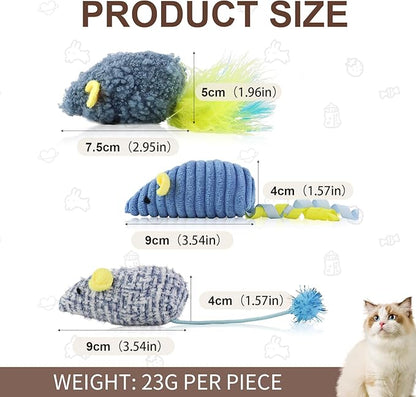 Andiker 3PCS Cat Mouse Toys, Colorful Catnip Toys for Cats with Rattle Box Ribbon Feather Interactive Cat Toys for Indoor Cats to Chew Bite Teeth Cleaning (Blue)
