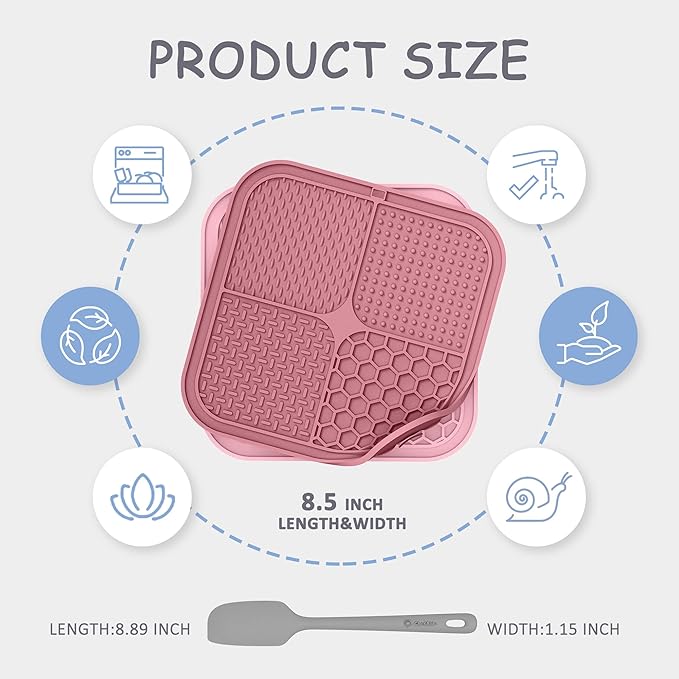 2 Pack Lick Mat for Dogs,Cats,Upgraded 8.5×8.5 inches Licking Mats with Suction Cups,Slow Feeder Licking Pad for Anxiety Relief and Boredom Reducer,Suitable for Dog Training Set 8