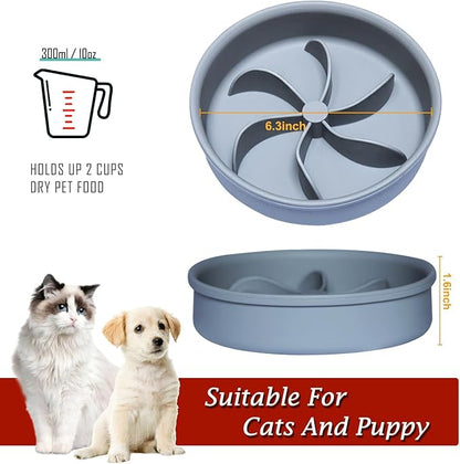 Slow Feed Dog Bowl & Cat Bowl (10 oz, Grey, Modern Silicone, Promotes Healthy Eating, Large Dogs & Cats, Multiple Pets)
