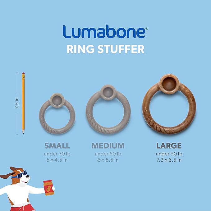 Lumabone Ring Stuffer Durable Chew Toy for Aggressive Chewers, Real Beef, Made in USA, Large