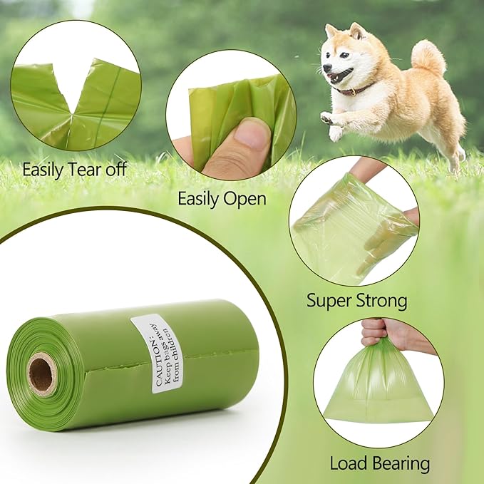 Dog Poop Bags 1140 Count (57 Rolls), Unscented Leak-Proof Waste Bag, 13x9" Green Doggy Poop Bags with Bone-Shaped Dispenser, Extra Thick & Easy Detach