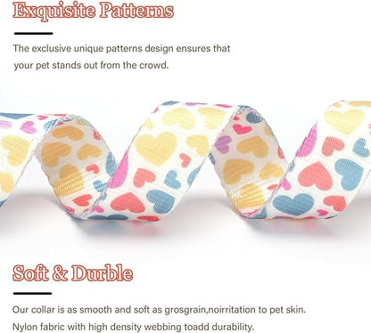 Love Pattern Dog Collar with Buckle Adjustable Safety Nylon Collars for Small Medium Large Dogs, Cute Stylish Girl Boy Christmas Dog Collar(White Heart,XS)