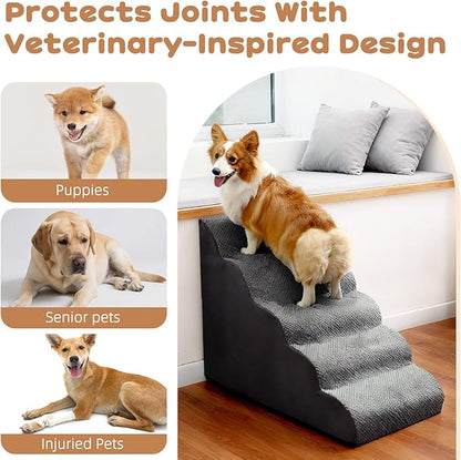 Makigued Dog Stairs for Small Dogs and Cats, 23" H 5 Steps Pet Steps Ramp for High Bed, Couch, Sofa, Waterproof Pet Stairs with Removable Washable Cover, Non-Slip Bottom, Dark Gray