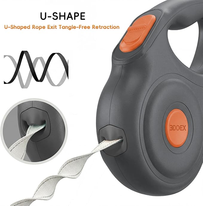 Retractable Dog Leash 16FT for Small & Medium Dogs, Sturdy Heavy-Duty Nylon Tape with Secure Locking Carabiner & Poop Bag Holder, Smooth One-Hand Control, Anti-Slip Handle, Tangle-Free Design (Black)