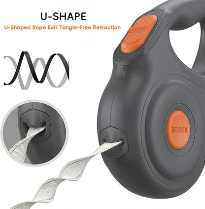 Retractable Dog Leash 10FT for Small & Medium Dogs, Sturdy Heavy-Duty Nylon Tape with Secure Locking Carabiner & Poop Bag Holder, Smooth One-Hand Control, Anti-Slip Handle, Tangle-Free Design (Black)