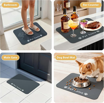 Dog Food Mat, Diatom Ooze Cat Water Mats Non Slip for Floors Waterproof and Water Absorption, Easy to Clean-Dog (12" H*15.5" L)