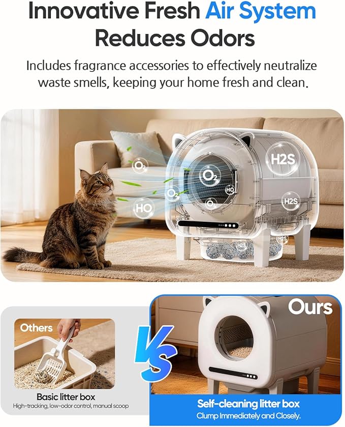 Automatic Cat Litter Box, Self Cleaning Litter Box 68L Large Capacity for Multiple Cats, App Control with Dual Safety Sensors, Anti-Pinch & Odor Control, Washable Liner & 2 Rolls Trash Bags