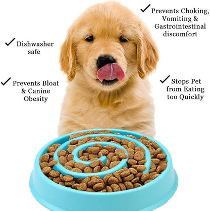 WenYing Slow Feeder Puzzle Dog Bowls, Interactive Bloat Stop Busy Bowl, Food Water Fun Feeding, Non-Slip Anti Choke Healthy Diet Bowls (Blue 2)