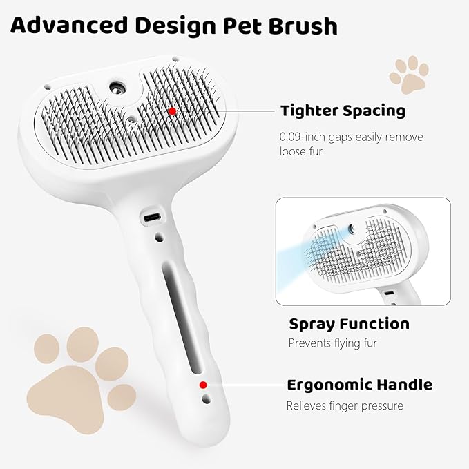 Steam Slicker Brush Pet Shedding Hair-Spray Brushes for Grooming and Desheding, Indoor Detangler for Cats and Dogs,4 in 1, Suitable for Long and Short-Haired, Effectively Removes Loose Fur (White)