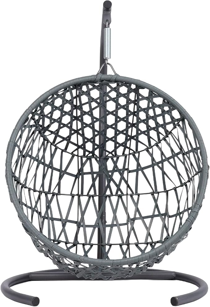 Cat Swing Bed with Stand & Cushion Indoor Outdoor, Cat Egg Chair with Rattan Wicker Appearance, Indoor Hanging Swinging Hammocks Cats Bed for Cat, Dogs, and Small Animals (Gray)