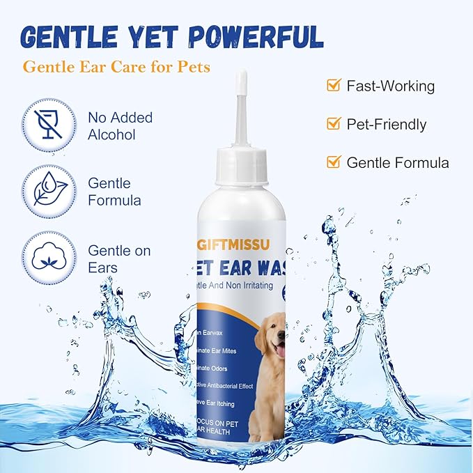 4 fl oz Dog Ear Cleaner Solution, Gentle Ear Wash for Dogs and Cats, Pet Ear Cleaner for Routine Ear Cleaning and Care, Ideal for Regular Pet Grooming Use