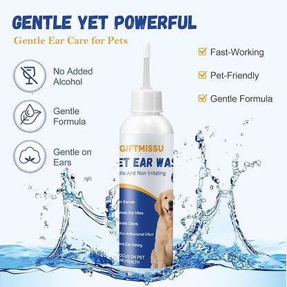 4 fl oz Dog Ear Cleaner Solution, Gentle Ear Wash for Dogs and Cats, Pet Ear Cleaner for Routine Ear Cleaning and Care, Ideal for Regular Pet Grooming Use