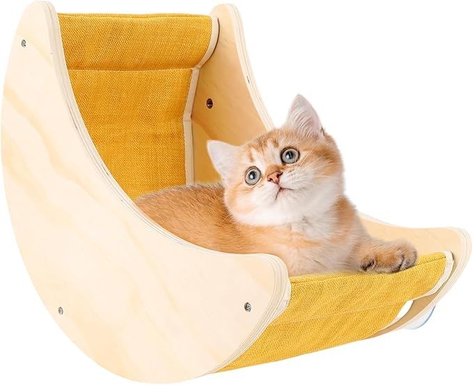 Cat Window Bed, Window Seat for Cats Inside, Wooden Half Moon Shaped Cat Window Perch with Strong Suction Cups for Sleep and Watch Birds