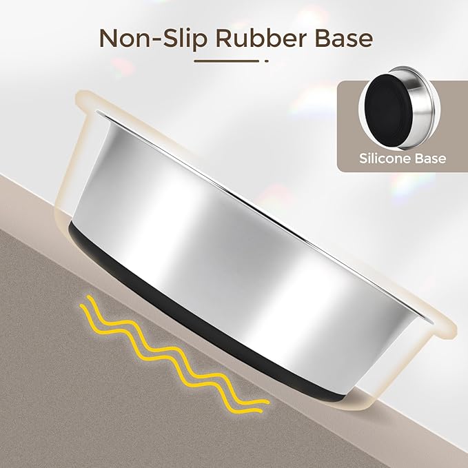 Dog Bowls Durable Heavy Duty Stainless Steel Dog Bowls Non-Slip Basic Bowl for Dogs with Rubber Base (2 Pack, 7 Cups)