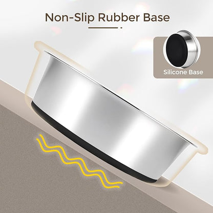 Dog Bowls Durable Heavy Duty Stainless Steel Dog Bowls Non-Slip Basic Bowl for Dogs with Rubber Base (2 Pack, 7 Cups)