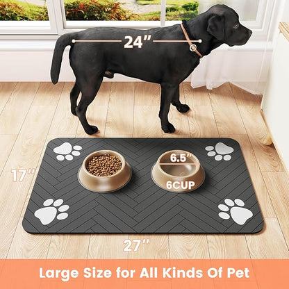 Pet Feeding Mat-Absorbent Pet Placemat for Food and Water Bowl, with Waterproof Rubber Backing, Quick Dry Water Dispenser Mat for Dog and Cat (27"x17", Coffee)