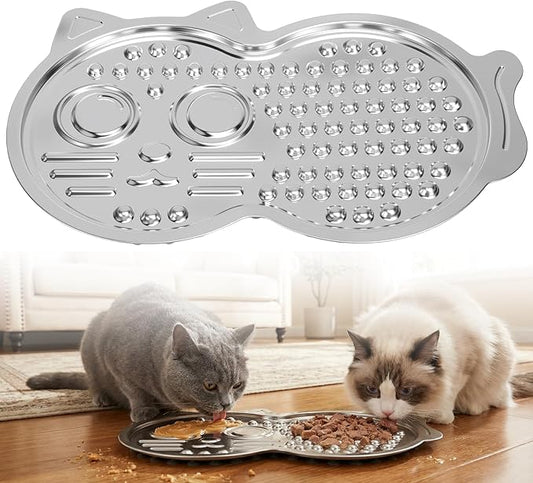 Stainless Steel Lick Mat for Dog and Cat, Pet Shaped Slow Feeder Pad Chew Proof Non Slip Large Licking Mat for Slow Eating Stress Relief Whisker Friendly for Cat(Silver)