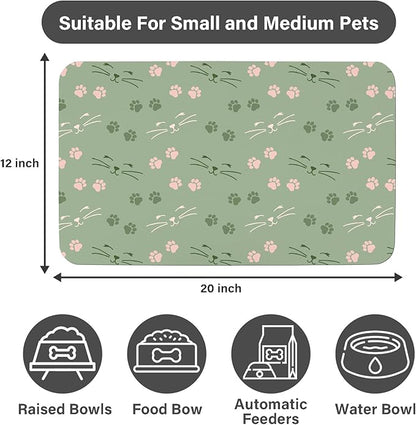 Patterned Cat & Dog Bowl Mat for Food and Water, 12"×20" Quick Dry Absorbent Pet Feeding Mat, Eco-Friendly Dog Placemat