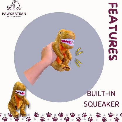 7" Squeaky Plush Toy for Puppies Small Dogs Self Etertainment Washable Soft Made [PET ONLY] (Brown Dinosaur)