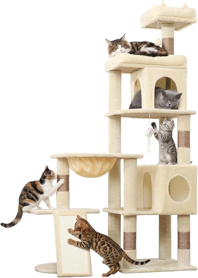 68 Inches Heavy Duty Cat Tree for Indoor Cat, Big Cat Tower with Sisal Scratching Posts and Top Perch, Large Platform for Adult Cats, PMT02BW, Beige