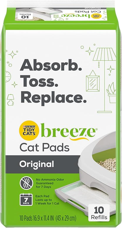 Tidy Cats Breeze Original Cat Pads, Absorbent Disposable Pads for Breeze Litter System, Fast-Drying, Odor Control, 10 Pads per Pouch (Pack of 4)
