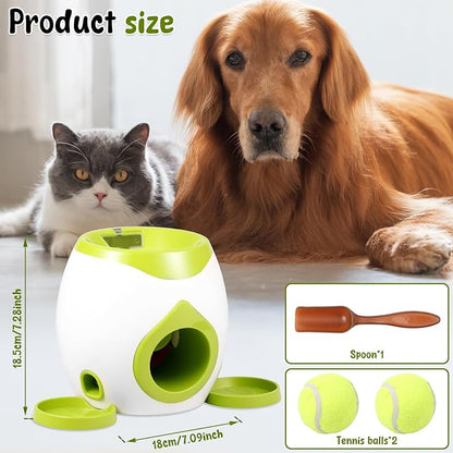 Dog Ball Launcher Interactive Puppy Ball Thrower Machine with Treat Dispenser Fun Dog Training Toys for Indoor Outdoor(Green,2 Balls)