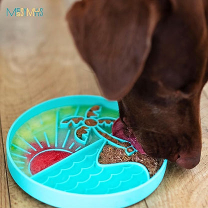 Messy Mutts and Cats Interactive Slow Feeder | Beach Teal - 2 Cup Capacity | 8” Round Silicone Puzzle Slow Feeder for Dogs/Cats | Enrichment Food Dish for Slow Eating, Bloating